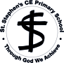 Logo of St. Stephens CE Primary School featuring a stylized cross and S in the center, surrounded by the text St. Stephens CE Primary School Through God We Achieve.
