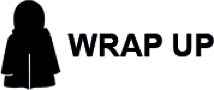 A black silhouette of a person wrapped in a cloak or blanket appears to the left of the bold, black text WRAP UP on a light gray background.